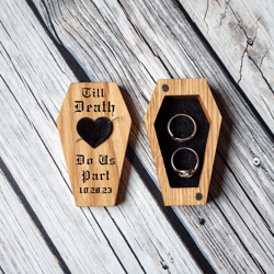 Custom Dark Coffin Ring Box with Velvet Heart, Personalized Engagement Ring Box for Gothic Wedding