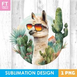 Llama Sublimation Design - Watercolor Cactus PNG Design