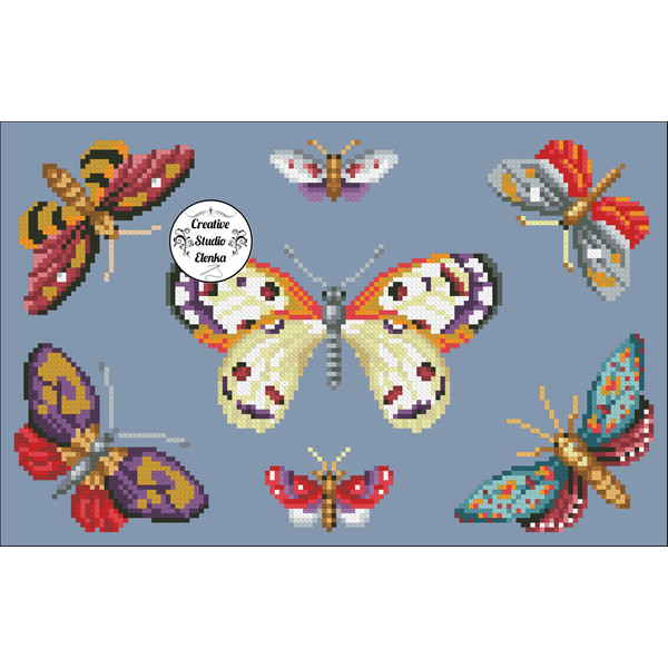 Vintage Cross Stitch Scheme  Butterflies