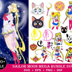 mega sailor moon svg bundle, sailor moon stickers, trending anime svg, sailor moon silhouette svg, instant download
