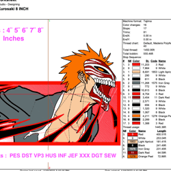 ichigo kurosaki embroidery design