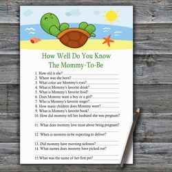 Sea Turtle How well do you know baby shower game card,Turtle Baby shower games printable,Fun Baby Shower Activity-334