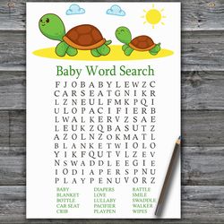 Cute Turtle Baby shower word search game card,Turtle Baby shower games printable,Fun Baby Shower Activity-333