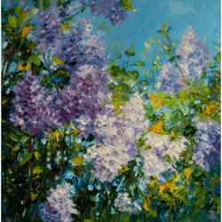 lilac painting flowers original art impressionist art impasto painting floral painting 16"x16" by kseniadeartgallery