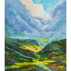 scotland painting landscape original art impressionist art impasto painting valley painting 28"x24" by ksenia de