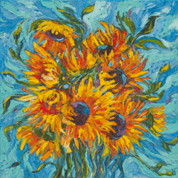 Sunflowers Painting Floral Original Art Impressionist Art Impasto Painting Flowers Painting 24"x24" by Ksenia De