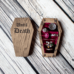 Personalized Coffin Ring Storage Organizer, Custom Natural Oak Coffin Ring Box, Coffin Ring Organizer with Velvet Holder