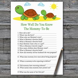 Cute Turtle How well do you know baby shower game card,Turtle Baby shower games printable,Fun Baby Shower Activity-333