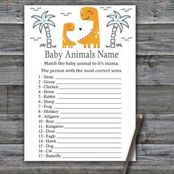 Orange Dinosaur Baby animals name game card,Dinosaur Baby shower games printable,Fun Baby Shower Activity-332
