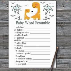 Orange Dinosaur Baby word scramble game card,Dinosaur Baby shower games printable,Fun Baby Shower Activity-332