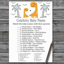 Orange Dinosaur Celebrity baby name game card,Dinosaur Baby shower games printable,Fun Baby Shower Activity-332