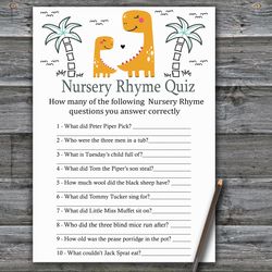 Orange Dinosaur Nursery rhyme quiz baby shower game card,Dinosaur Baby shower game printable,Fun Baby Shower Activity332