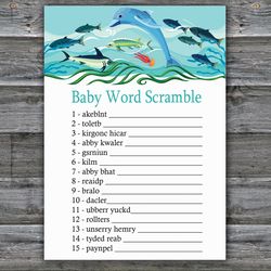 Dolphin Baby word scramble game card,Dolphin Baby shower games printable,Fun Baby Shower Activity,Instant Download-331