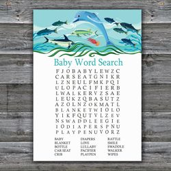 Dolphin Baby shower word search game card,Dolphin Baby shower games printable,Fun Baby Shower Activity-331