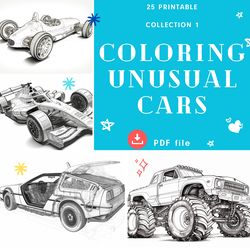 Colouring Page for kids "Unusual Cars 1", Colouring Page for boys or girls Printable Colouring Page PDF