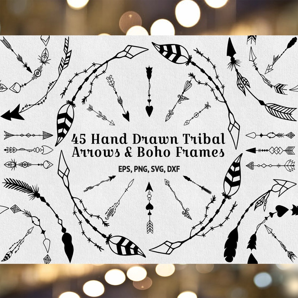 45 Hand Drawn Tribal Arrows and Boho Frames..jpg