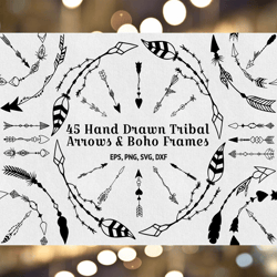 45 hand drawn tribal arrows and boho frames