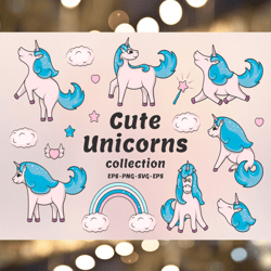 hand drawn cute unicorns collection