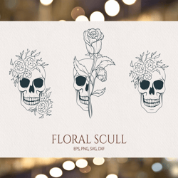 hand drawn floral scull set