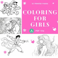 Coloring book for girls "Collection 2", coloring books for children Grayscale Printable PDF Coloring Pages