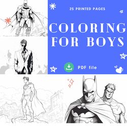 Coloring book for Boys "Collection 1", coloring books for children Grayscale Printable PDF Coloring Pages