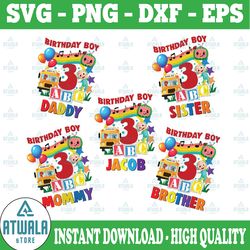 personalized cocomelon birthday png, cocomelon birthday png, custom personalize birthday family matching png