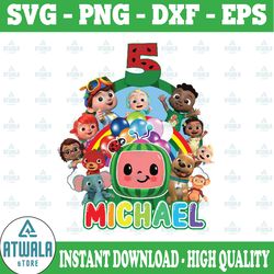 cocomelon personalized name and ages birthday png, cocomelon brithday png,word party family png