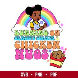 running on gracie's corner & chicken nugs svg, gracie's corner girl svg, png pdf digital file