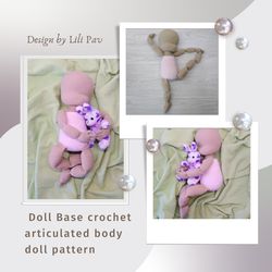 crochet basic body doll amigurumi tutorial, Doll Base crochet articulated body crochet pattern English PDF