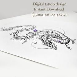 Dragon Tattoo Designs Female Dragon Tattoo Ideas Dragon Tattoo Sketch, Instant download JPG, PNG