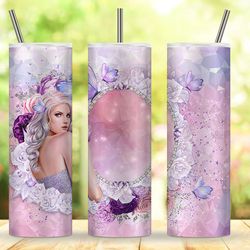 flower butterfly lady glamour png tumble 20oz skinny tumbler sublimation design png
