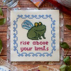 Rise Above Your Limits cross stitch pattern Cute frog cross stitch chart Counted cross stitch