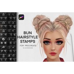 Procreate Bun hairstyle stamp brushes, Procreate hair