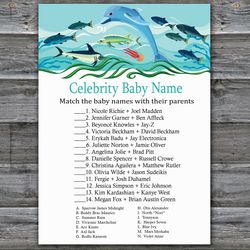 Dolphin Celebrity baby name game card,Dolphin Baby shower games printable,Fun Baby Shower Activity,Instant Download-331