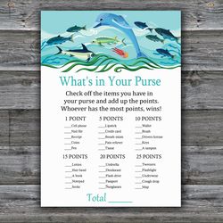 Dolphin What's in your purse game,Dolphin Baby shower games printable,Fun Baby Shower Activity,Instant Download-331