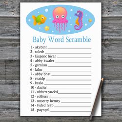 Jellyfish Baby word scramble game card,Under the sea Baby shower games printable,Fun Baby Shower Activity-330
