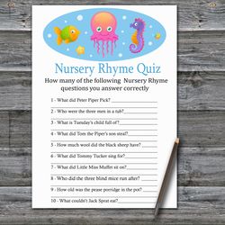 Jellyfish Nursery rhyme quiz baby shower game card,Under the sea Baby shower game printable,Fun Baby Shower Activity-330