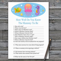 Jellyfish How well do you know baby shower game card,Under the sea Baby shower games printable,Baby Shower Activity-330