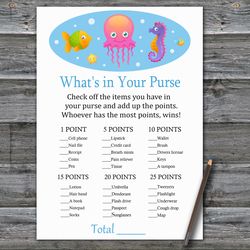 Jellyfish What's in your purse game,Under the sea Baby shower games printable,Fun Baby Shower Activity-330