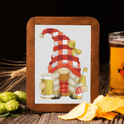 Female with  a beer, Cross stitch pattern, Gnome cross stitch, Counted cross stitch, Beer cross stitch