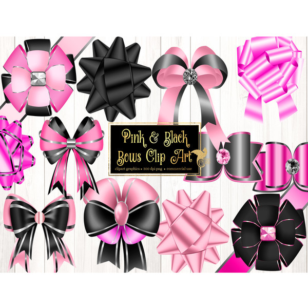 Black and Pink Bows Clipart - Inspire Uplift