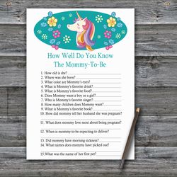 Rainbow Unicorn How well do you know baby shower game card,Unicorn Baby shower games printable,Baby Shower Activity-329