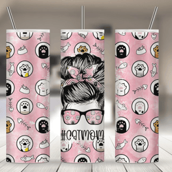 cat mom messy bun 20oz skinny tumbler sublimation design png