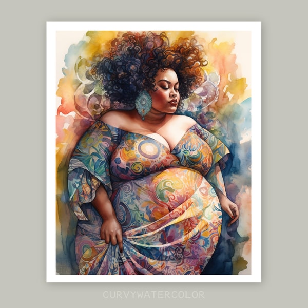 Big Beautiful Black Woman Art Watercolor Art Curvy African Inspire big-beautiful-black-woman-art-watercolor-art-curvy-african-inspire