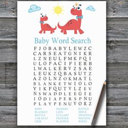 Red Dinosaur Baby shower word search game card,Dinosaur Baby shower games printable,Fun Baby Shower Activity-328
