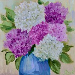 Hydrangea Painting Original Artwork Small Oil Painting Colorful Painting Flowers Art Bouquet  of Bright  Hydrangea