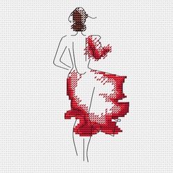 Lady in Red Cross stitch pattern minimal embroidery chart Girl in red dress counted cross stitch pattern sketch stitch