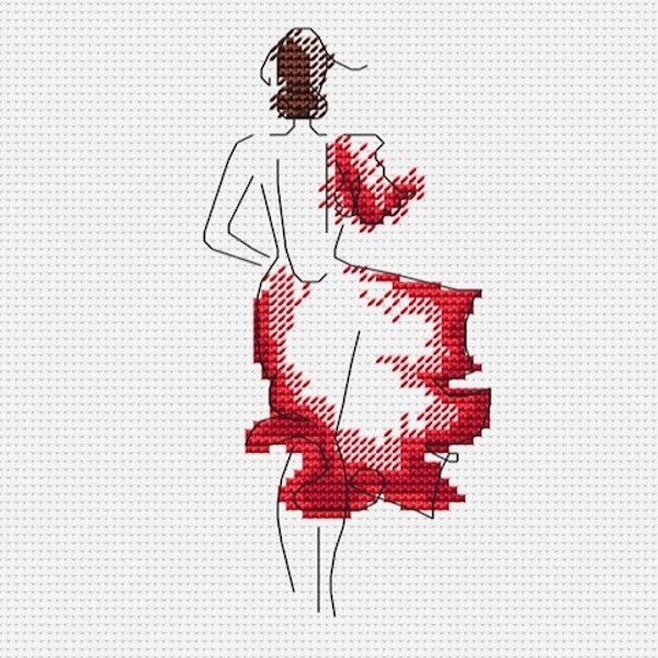 Lady in Red Cross stitch pattern