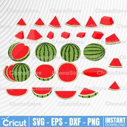 watermelon png bundle, watermelon slice png, hello summer png, tropical, summer silhouette png eps dxf vinyl decal digit