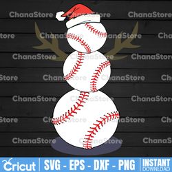 baseball snowman santa hat svg, softball snowball holiday tree branch, christmas in july svg, digital download